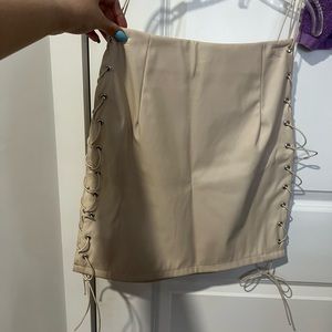 stone faux leather lace up mini skirt UK SUZE 10 But USA size 8